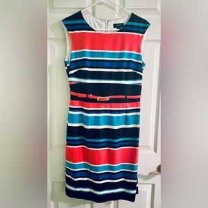 Tahari Arthur S. Levine- Multicolor Striped Belted Sheath Dress- Size: 8